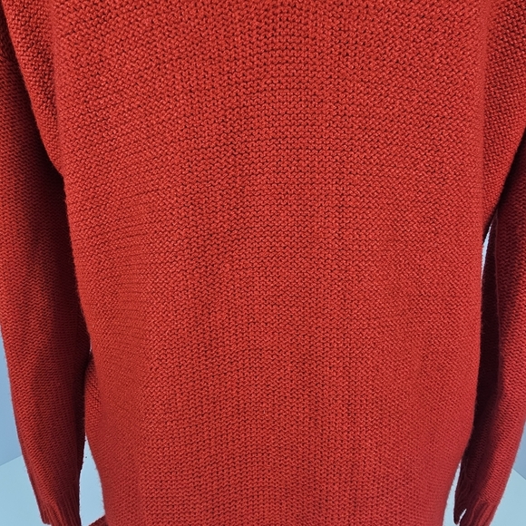 ZARA Knit Red Sweater Dress Tunic Medium V-Neck Cable Knit Zip Hem Long Sleeve - Picture 9 of 16